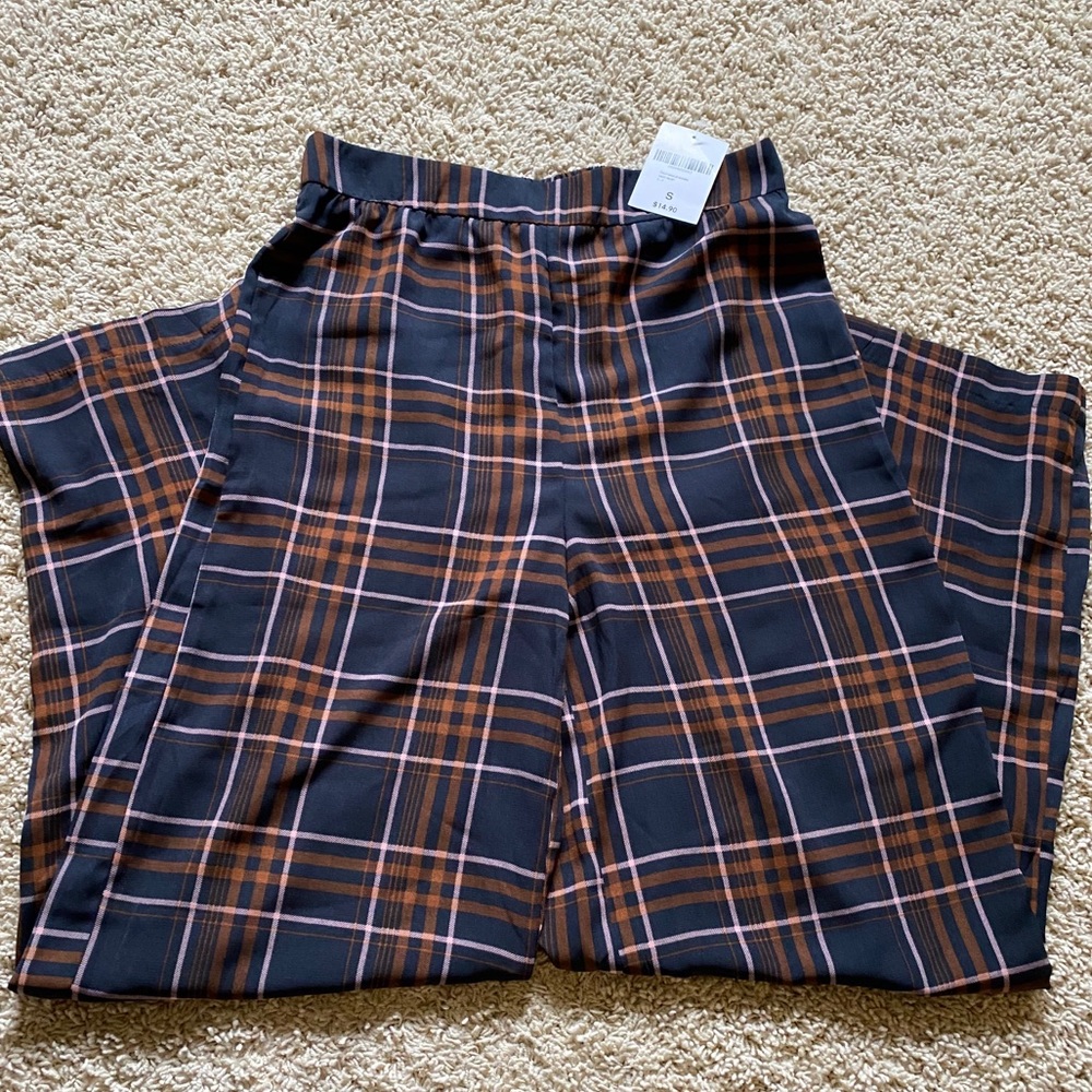 Forever 21 Navy & Brown Plaid Pants